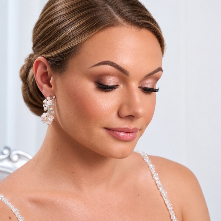 Pendientes de aro dorados con flores de porcelana Amelia Blush