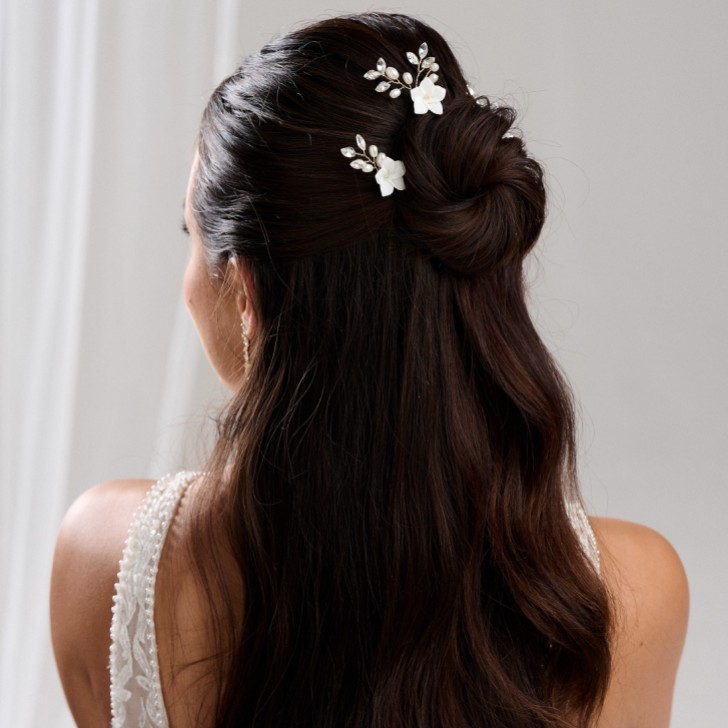 Amelie Ivory Ceramic Flower Gold Comb and Hair Pin Set 