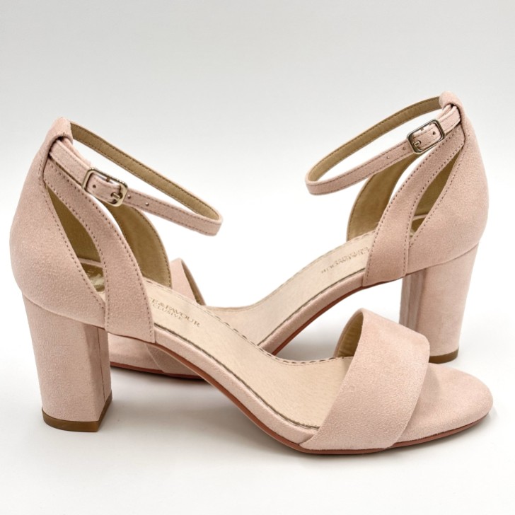 Perfect Bridal Andrea Blush Suede Block Heel Ankle Strap Sandals