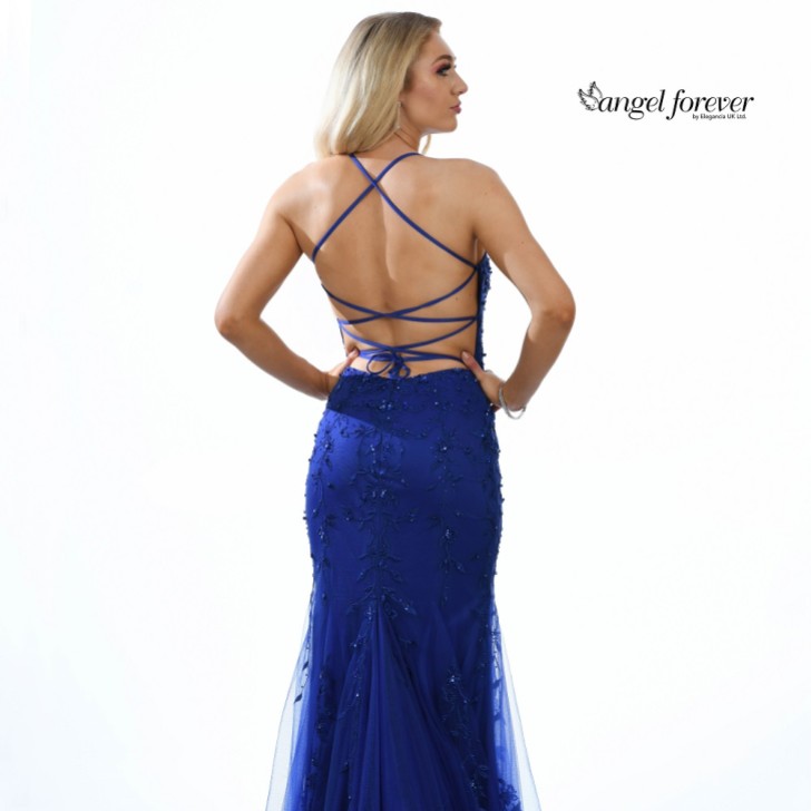 Angel Forever Beaded Lace Backless Fishtail Prom Dress (Royal Blue)