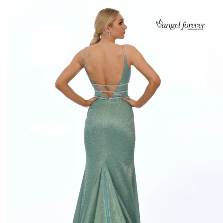 Angel Forever Shimmer Fabric Fishtail Prom Dress with Diamante Detail (Mint)