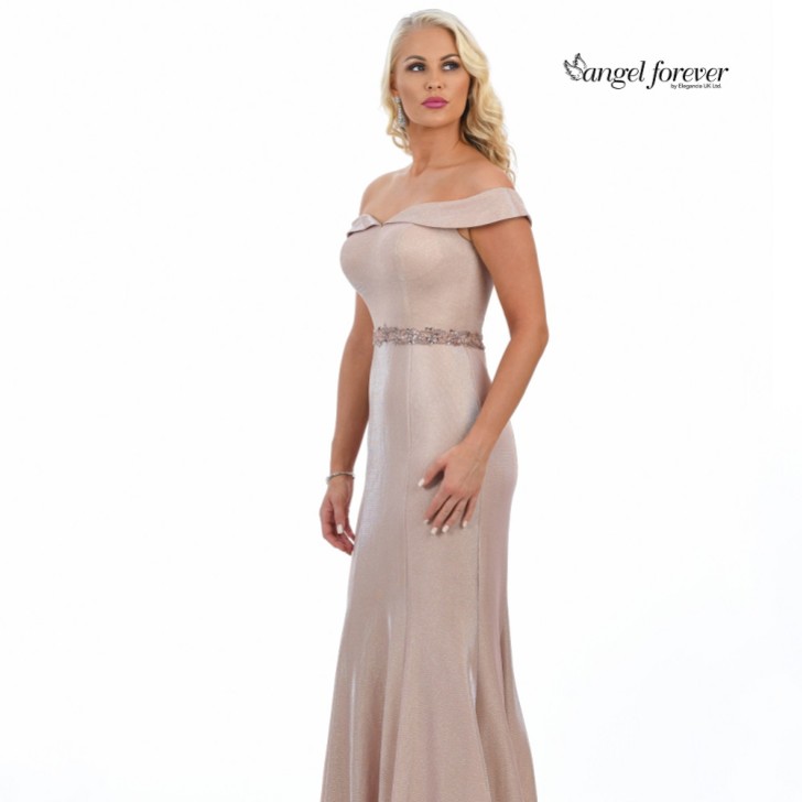 Angel Forever Shimmer Fabric Off The Shoulder Prom Dress (Rose Gold)