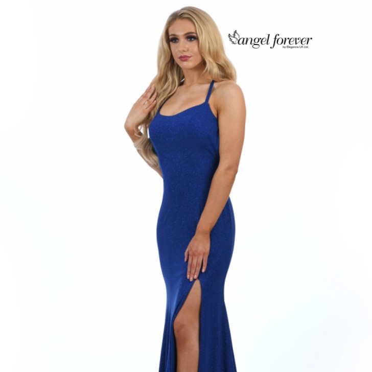Angel Forever Shimmer Fabric Backless Fishtail Prom Dress with Slit (Royal Blue)