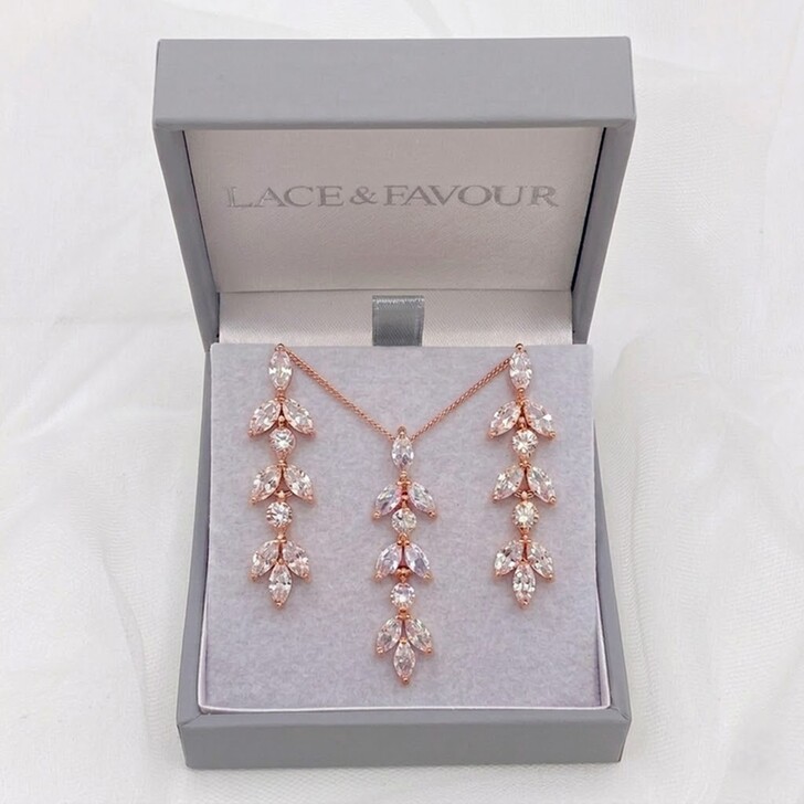 Aria Rose Gold Cubic Zirconia Bridal Jewellery Set