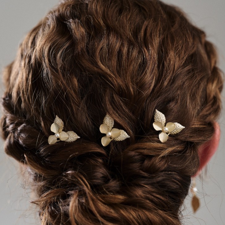 Arianna Iris Set of 3 Flowers and Leaves Hair Pins ARP633