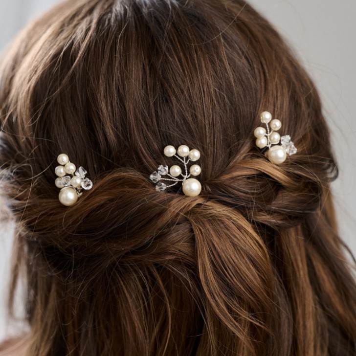 Arianna Adore Set of 3 Pearl and Crystal Sprig Hair Pins ARP649