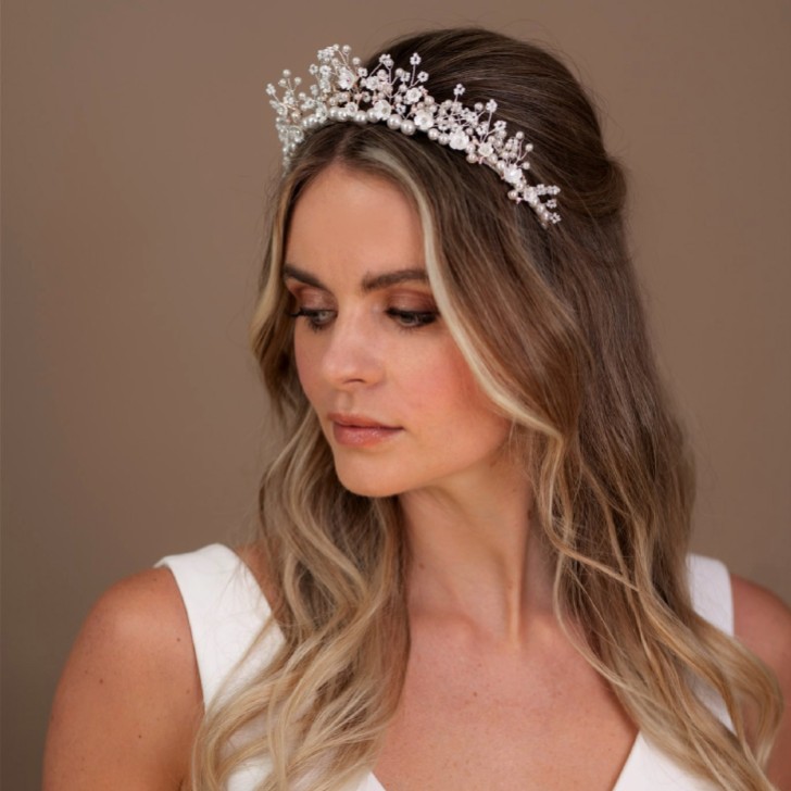 Arianna Astral Pearl, Bead and Flower Tiara AR737