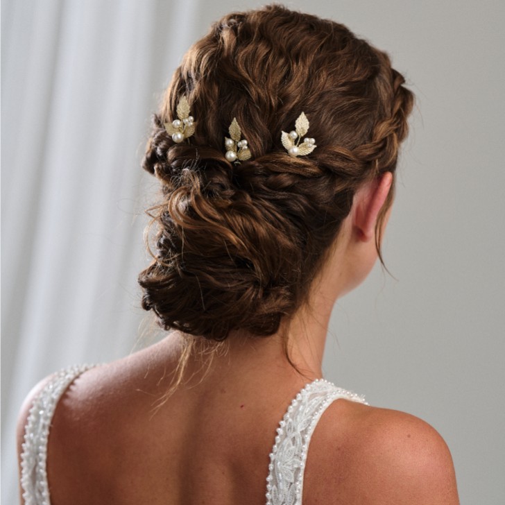 Arianna Aurelia Set of 3 Pearl and Leaves Hair Pins ARP635
