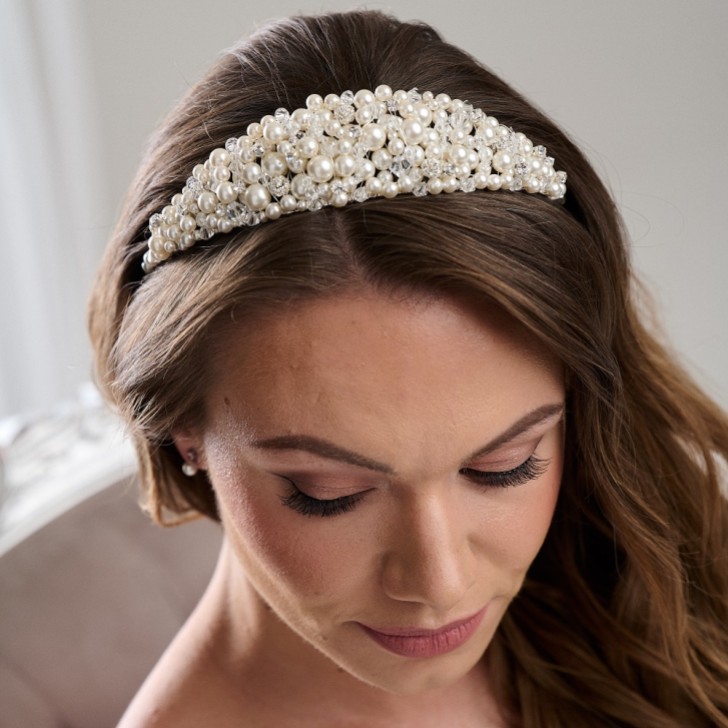 Arianna Chunky Pearl and Diamante Bridal Tiara AR810