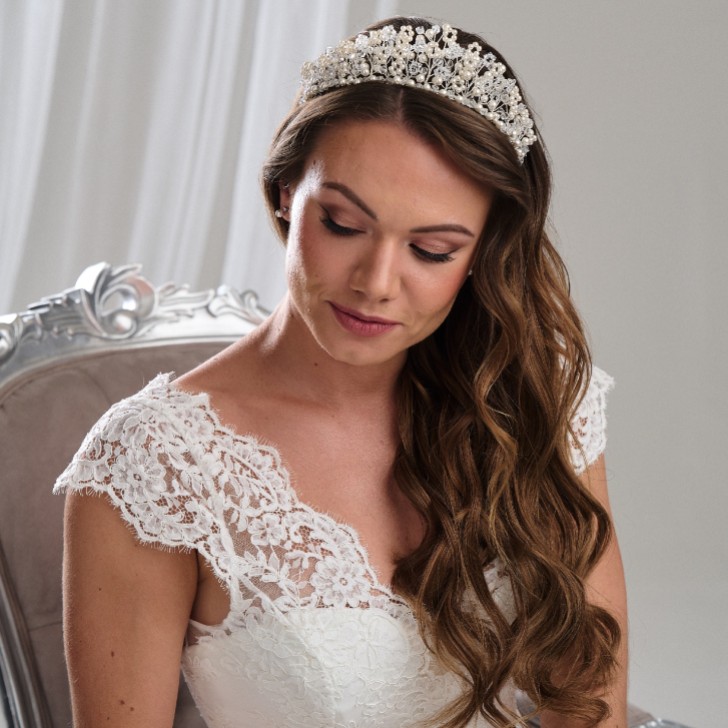 Arianna Floral Pearl and Crystal Statement Tiara AR749