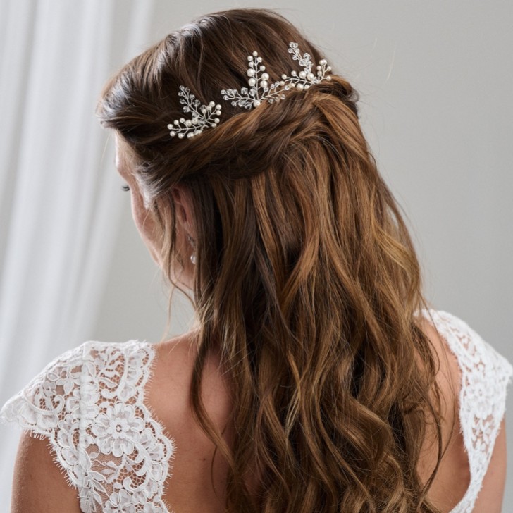 Arianna Set of 3 Pearl and Crystal Wedding Hair Pins ARP751