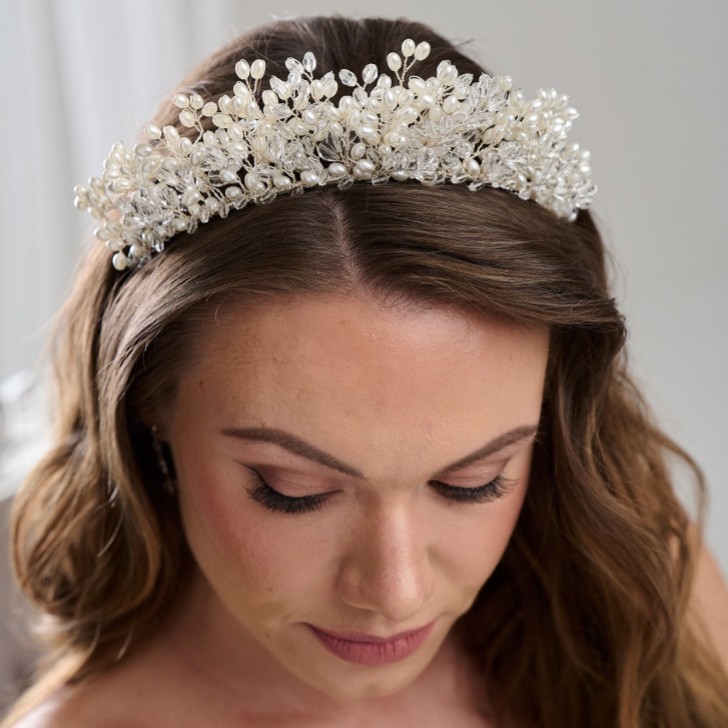 Arianna Statement Rice Pearl and Crystal Tiara AR728