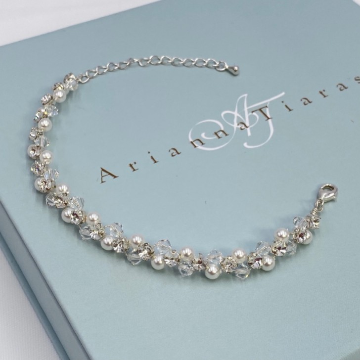Arianna Woven Pearl and Crystal Wedding Bracelet ARW092