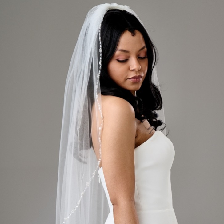 Arlington Single Tier Bead and Sequin Edge Bridal Veil