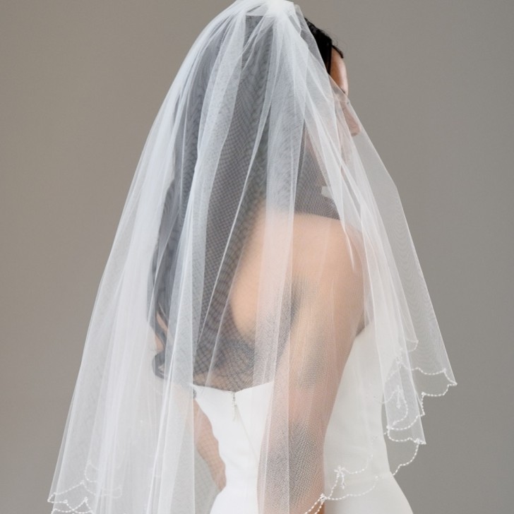 Atlanta Zweistufiger Schleier mit Perlen und Kristalltropfen