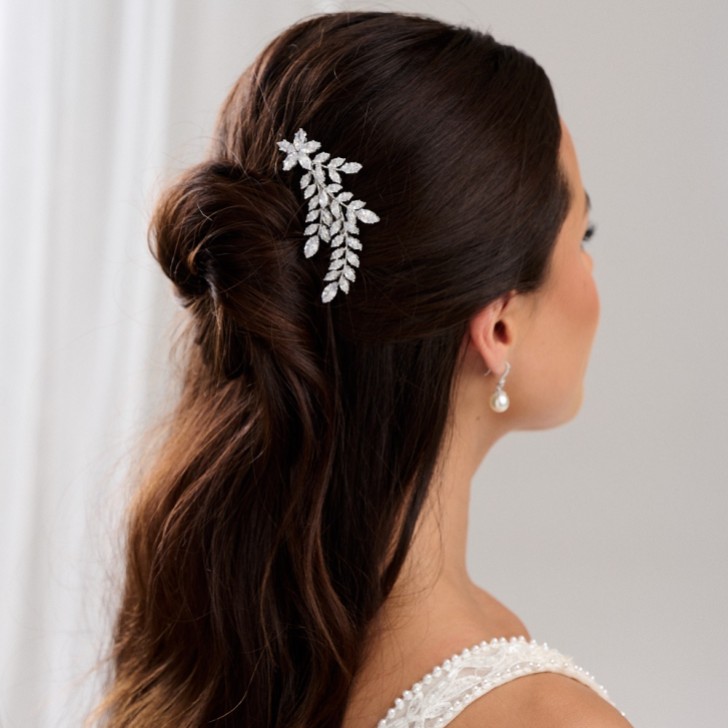 Aurora Silver Crystal Spray Wedding Hair Comb