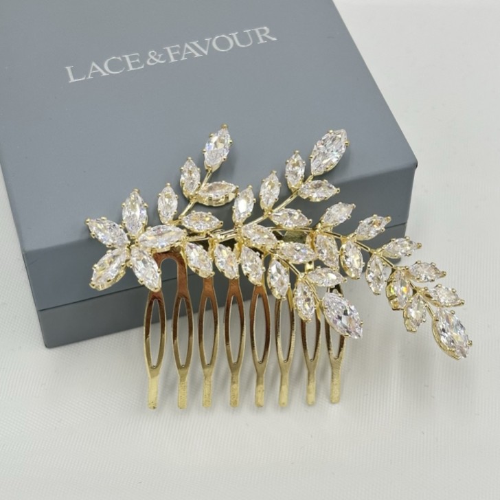 Aurora Gold Crystal Spray Hochzeit Haarkamm