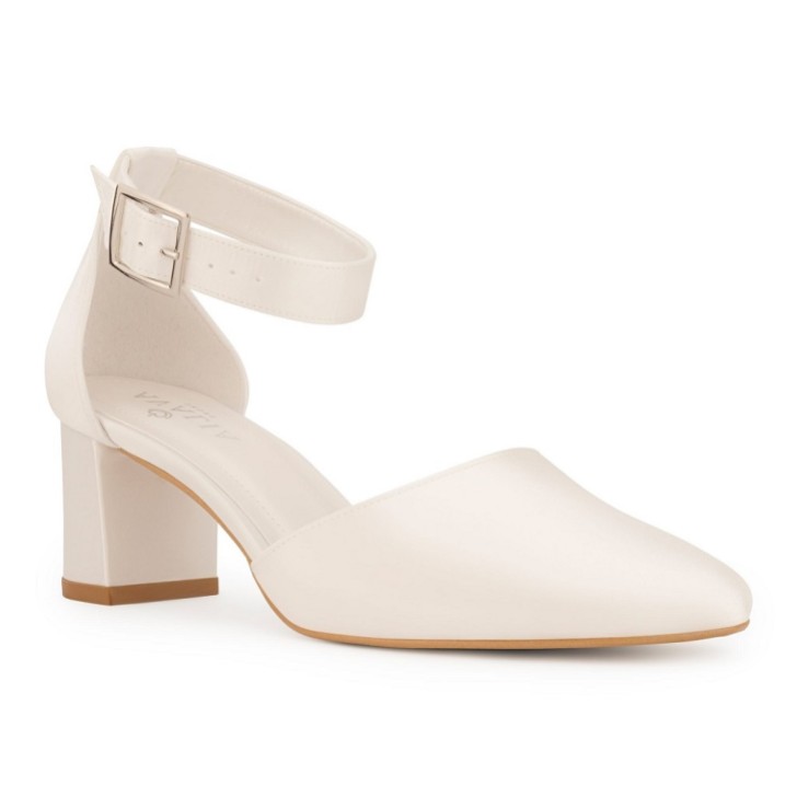 Avalia Vera Ivory Satin Wide Ankle Strap Block Heel Shoes