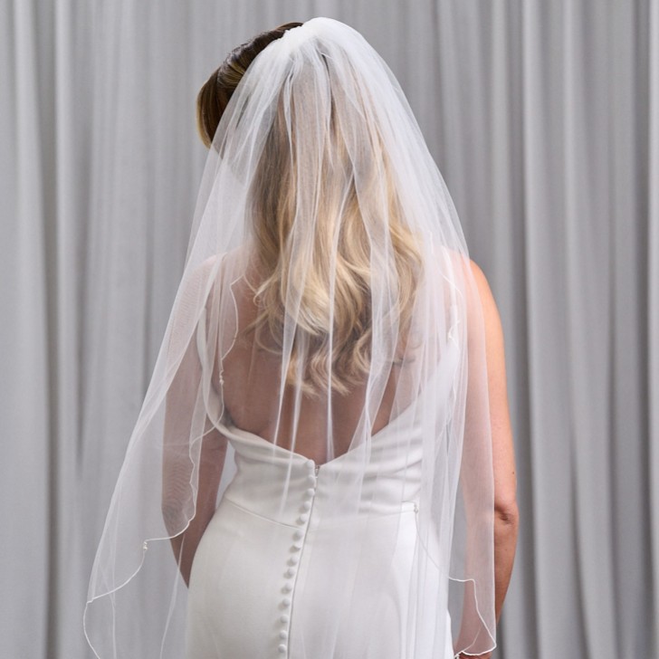 Baltimore Elfenbein Einstöckiger Schleier mit Perlentropfen und Wellenschliff