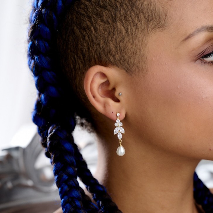 Barcelona Gold Crystal and Pearl Drop Earrings 