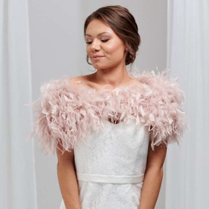 Bardot Blush Pink Ostrich Feather Bridal Stole