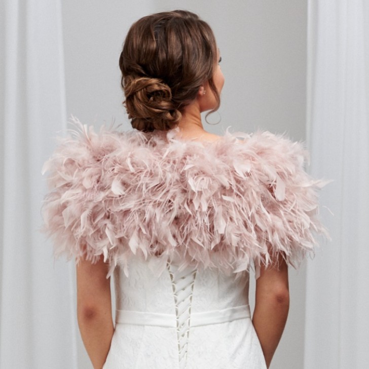 Bardot Blush Pink Ostrich Feather Bridal Stole