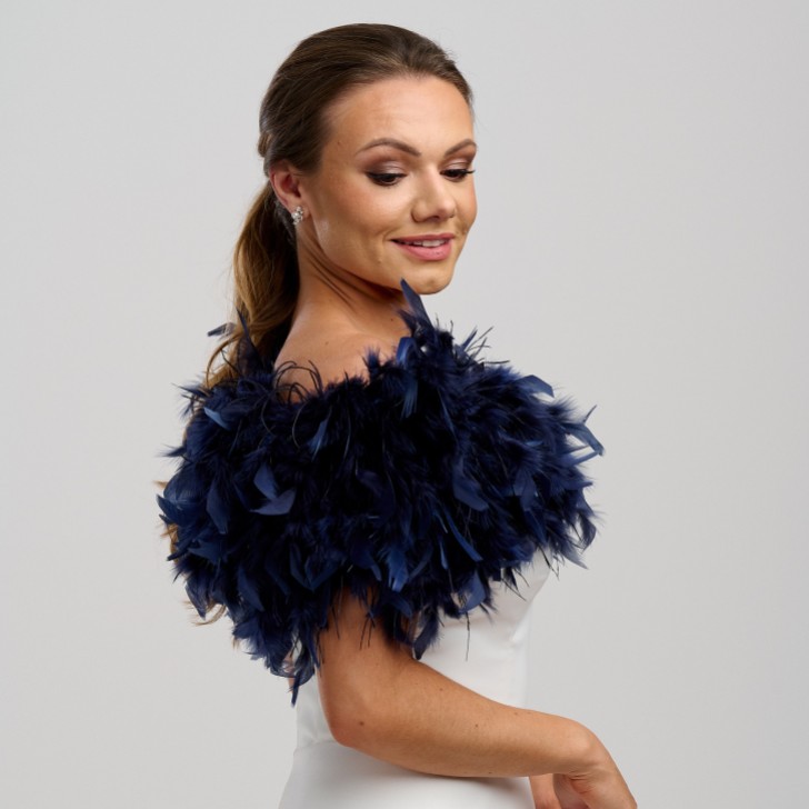 Bardot Navy Straußenfeder Brautstola