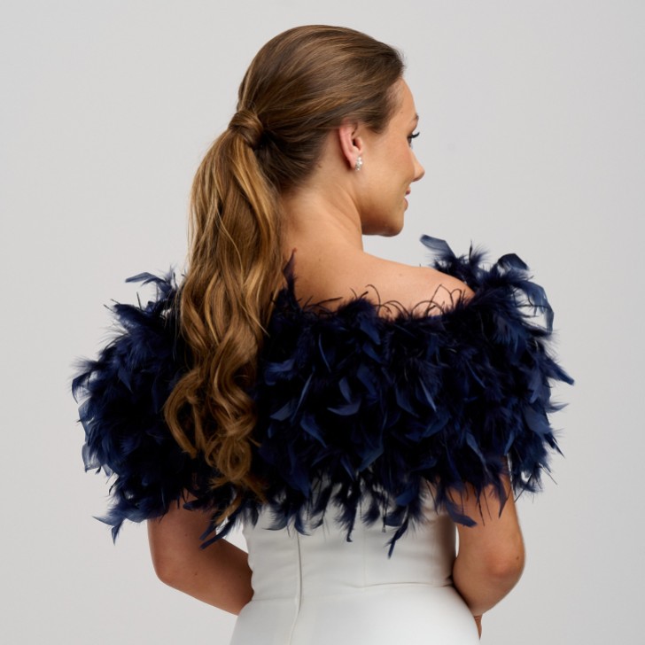 Bardot Navy Straußenfeder Brautstola