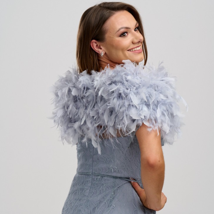 Bardot Silber Grau Straußenfeder Brautstola