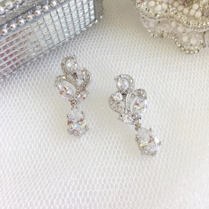 Boucles d'oreilles mariage vintage en cristal (argent)