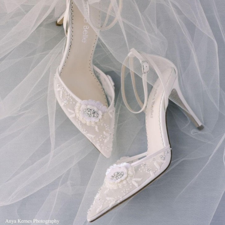 Bella Belle Norah Ivory Floral High Heel Ankle Strap Bridal Shoes