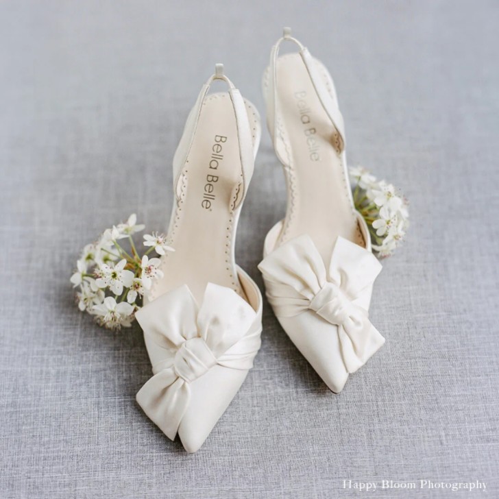 Bella Belle Rhodes Elfenbein Seide Slingback Schleife Hochzeit Schuhe