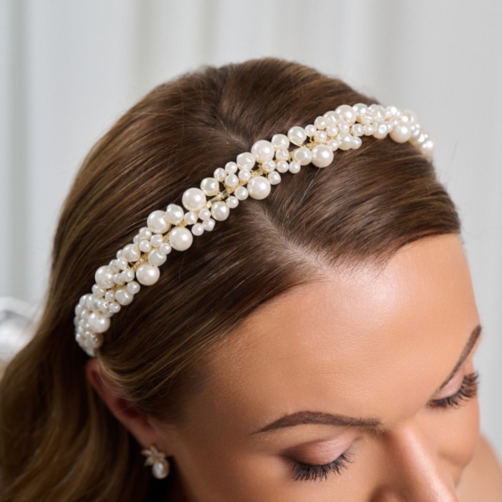 Bella Freshwater Pearl Gold Wedding Headband