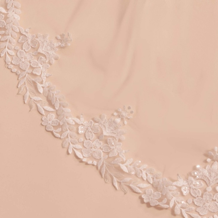 Bianco Avorio Velo a un piano con paillettes e pizzo floreale, con punta a dita S412