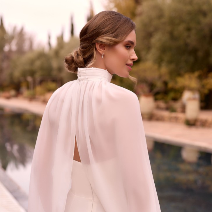 Bianco Elfenbein Chiffon Brautoberteil mit Bischofsärmeln E491