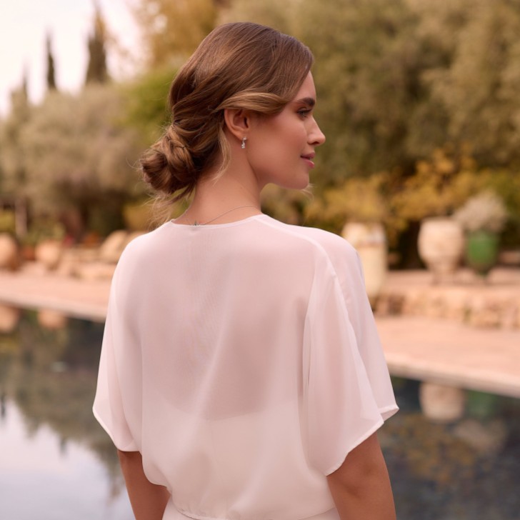 Bianco Ivory Chiffon Flutter Sleeve Bridal Top E493