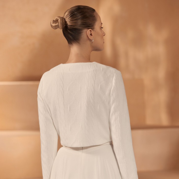 Bianco Avorio - Cardigan da sposa a maniche lunghe in maglia E437