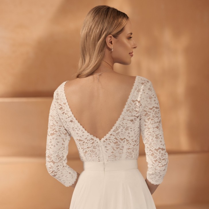 Bianco Ivory Lace 3/4 Sleeve Bridal Bodysuit E438