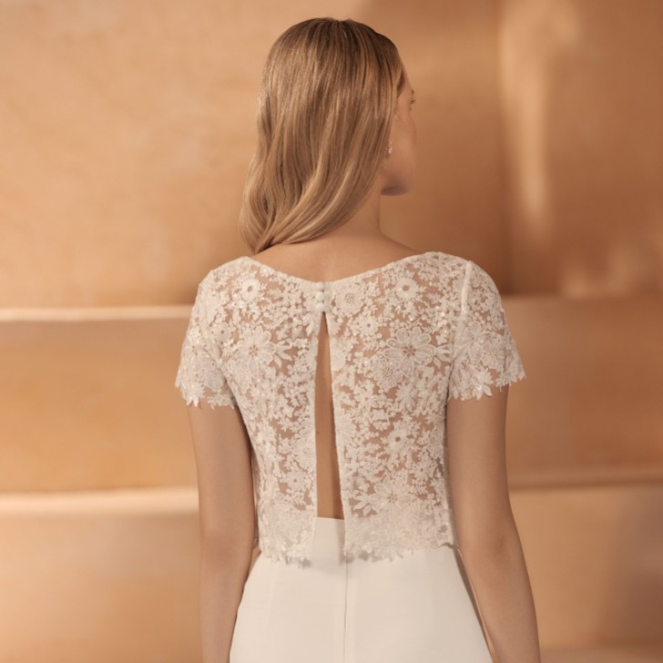Bianco Avorio Top da sposa in pizzo con lustrini e schiena aperta E421