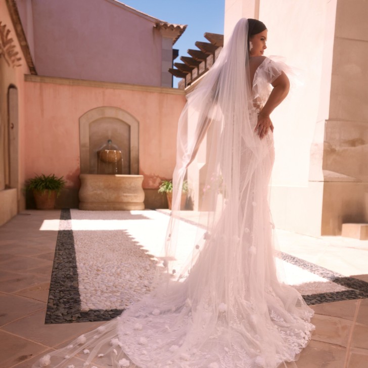 Bianco Elfenbein einstufig 3D Blumen Kathedrale Schleier S517