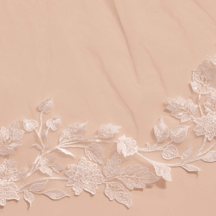 Bianco Ivory Single Tier Chapel Veil with Full Floral Lace Edge S408