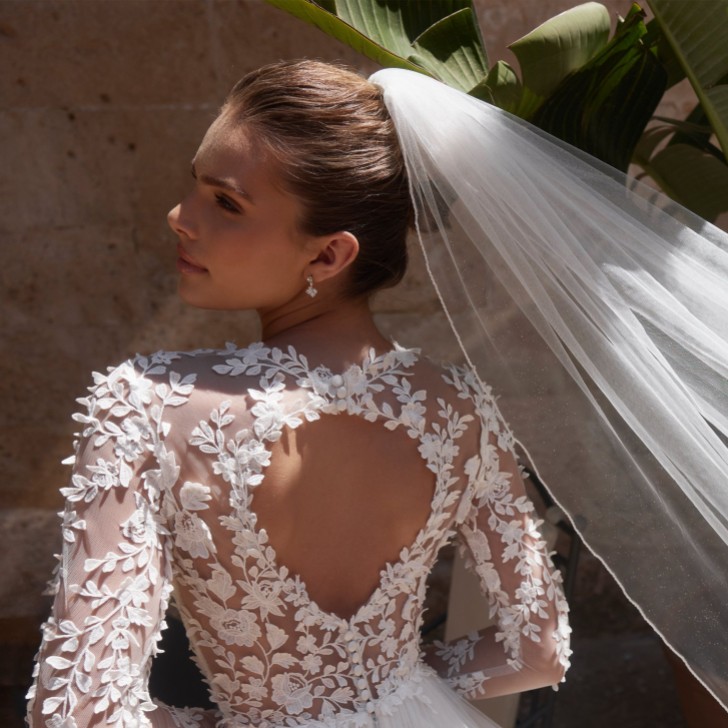 Bianco Ivory Single Tier Glitter Tulle Cathedral Veil with Glass Bead Edge S521