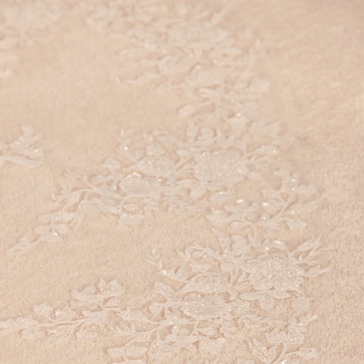 Bianco Avorio Velo a un piano di lunghezza reale con applicazioni in pizzo con perline S478