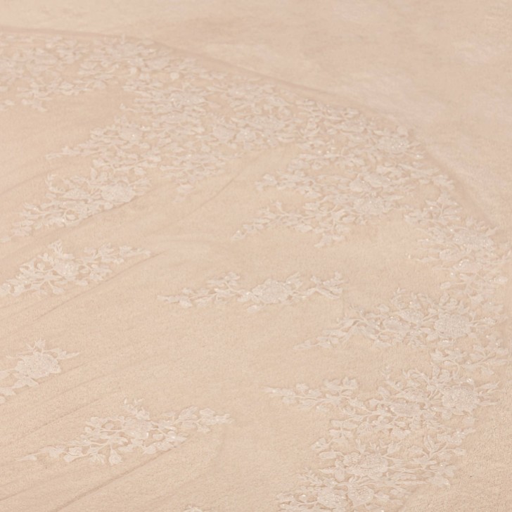 Bianco Avorio Velo a un piano di lunghezza reale con applicazioni in pizzo con perline S478