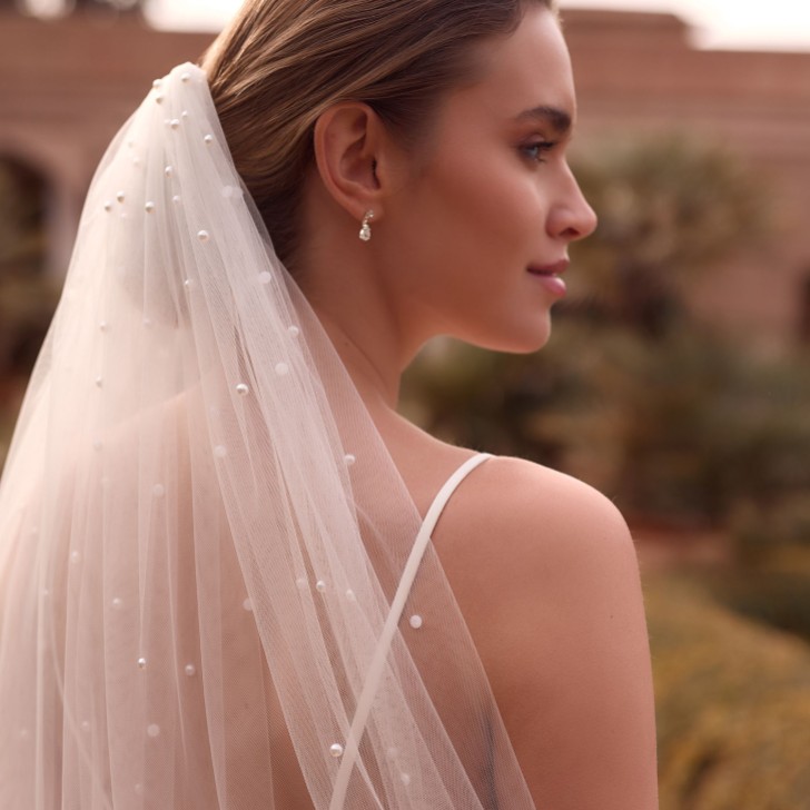 Bianco Ivory Single Tier Scattered Pearl Floor Length Veil S543