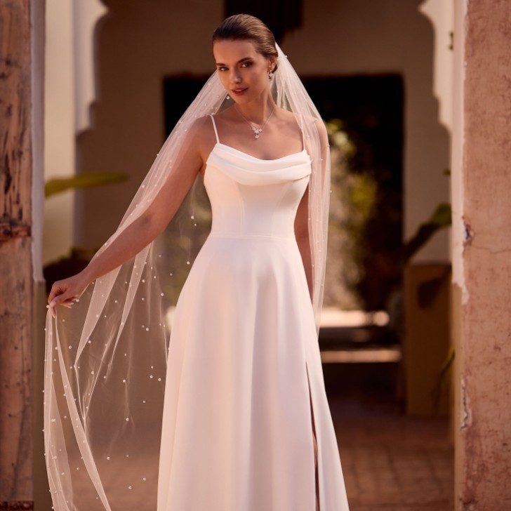 Bianco Ivory Single Tier Scattered Pearl Floor Length Veil S544