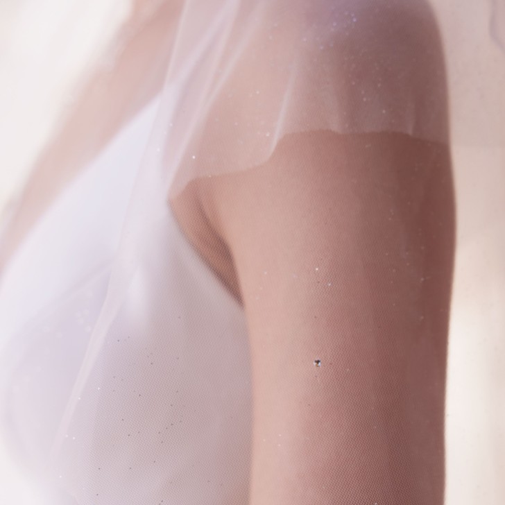 Bianco Avorio Velo a due strati in tulle scintillante con diamanti sparsi S496