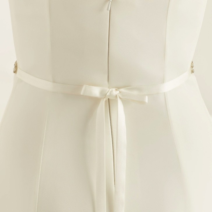 Bianco Narrow Pearl and Diamante Satin Bridal Belt