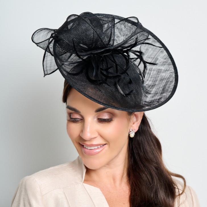 Schwarz große Sinamay Scheibe Hochzeit Fascinator
