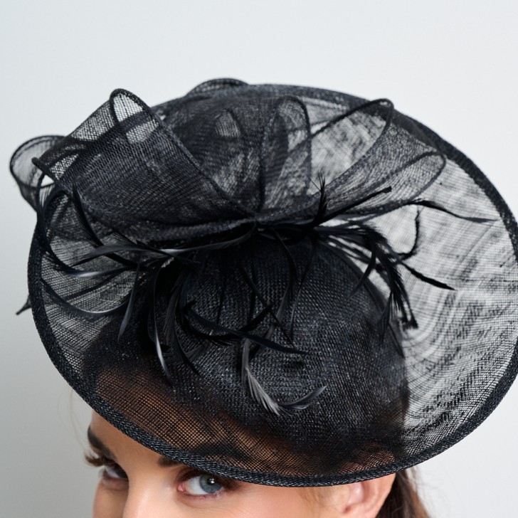 Schwarz große Sinamay Scheibe Hochzeit Fascinator